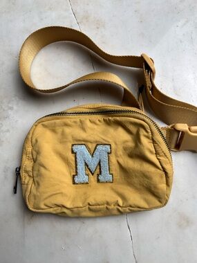 Yellow 'M' Waist Bag Crossbody Fanny bag monogram zip up adjustable strap purse